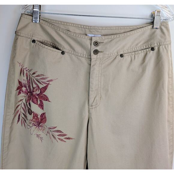 Liz Claiborne Lizwear Jeans Audra Cropped Khaki Pants Size 12 Pink Floral Accent - Picture 4 of 9